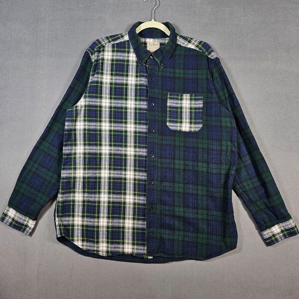 LL Bean Shirt Mens Large Blue Plaid Flannel Button Down Long Sleeve 228061